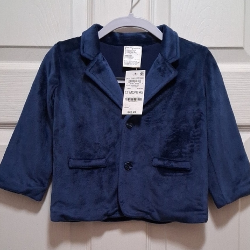 NWT First Impressions Blue Velour Blazer/Jacket Baby Boys 12M Perfect for Pics!